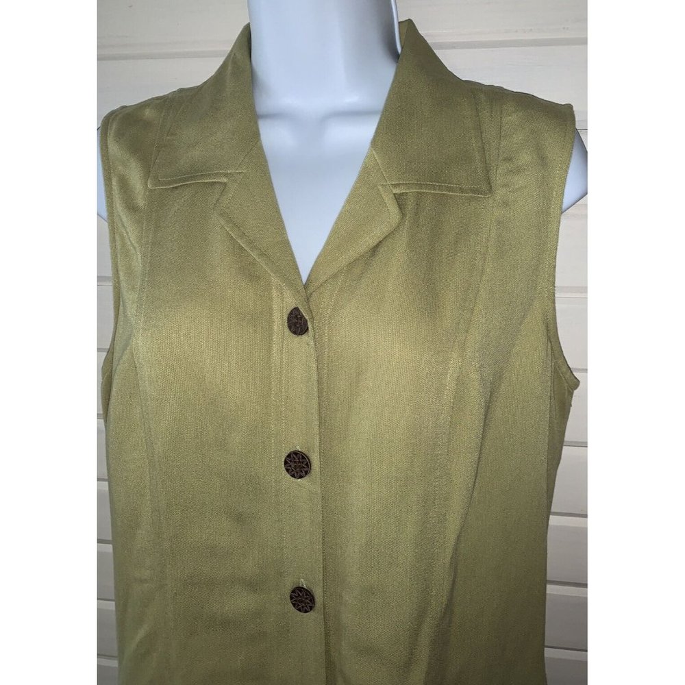 VTG Telluride Clothing Co Sz 10 Green Button Front Vest Rear Tie Rayon EUC